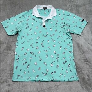 Bad Birdie Polo Shirt Mens M Blue Performance Stretch Golf Cocktail Print Preppy